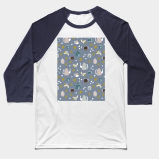 Pattern with ceramic kitchenware, blueberry and leaves Baseball T-Shirt